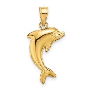 14k Yellow Gold Polished Mini Dolphin Nautical Necklace Charm Pendant, Unisex
